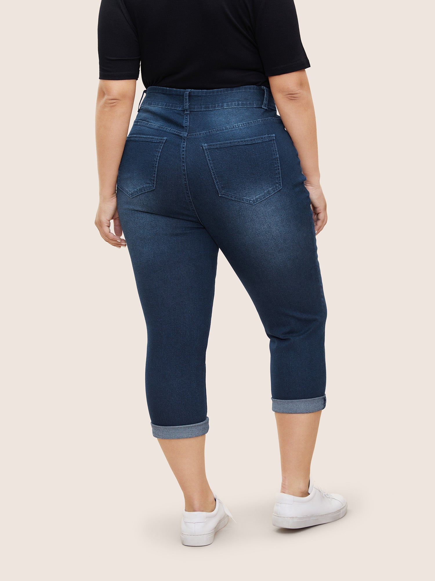 Bodycon Roll Hem Medium Wash Jeans