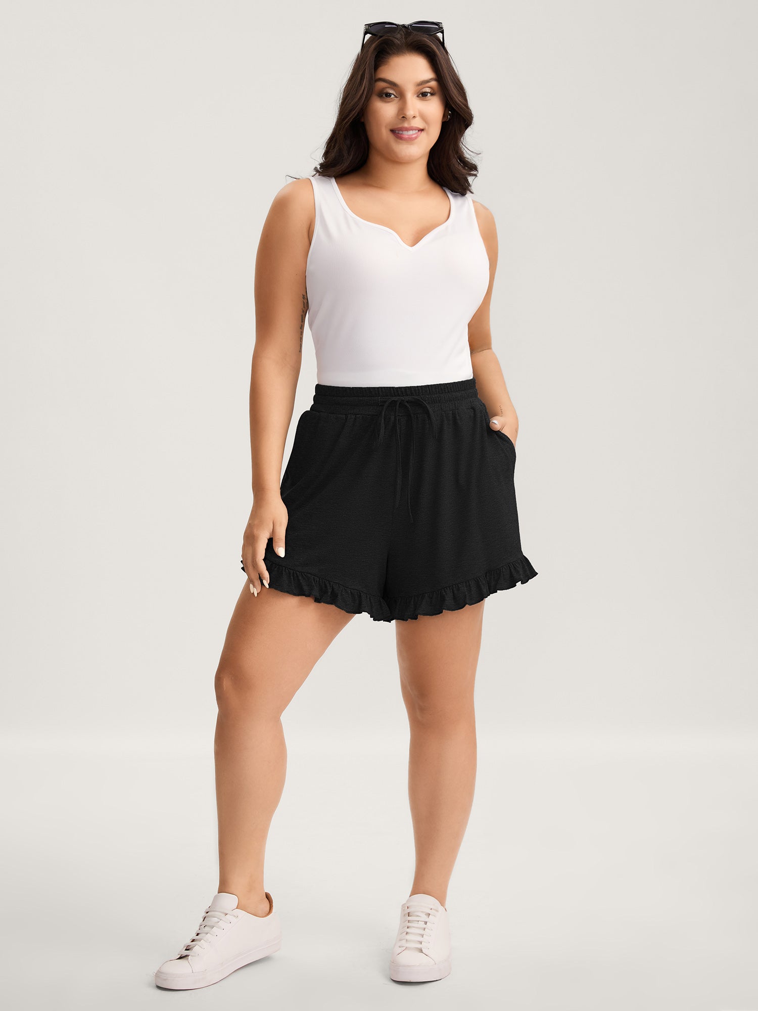 Supersoft Mixed Color Knit Drawstring Ruffled Shorts