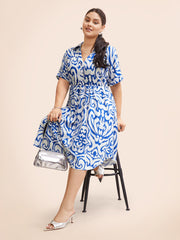 Boho Print Button Detail Cuffed Sleeve Dress