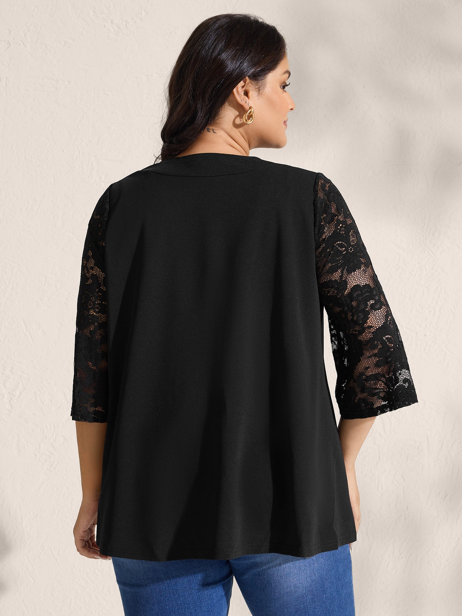 Sheer Lace Stretchy Arc Hem Jacket