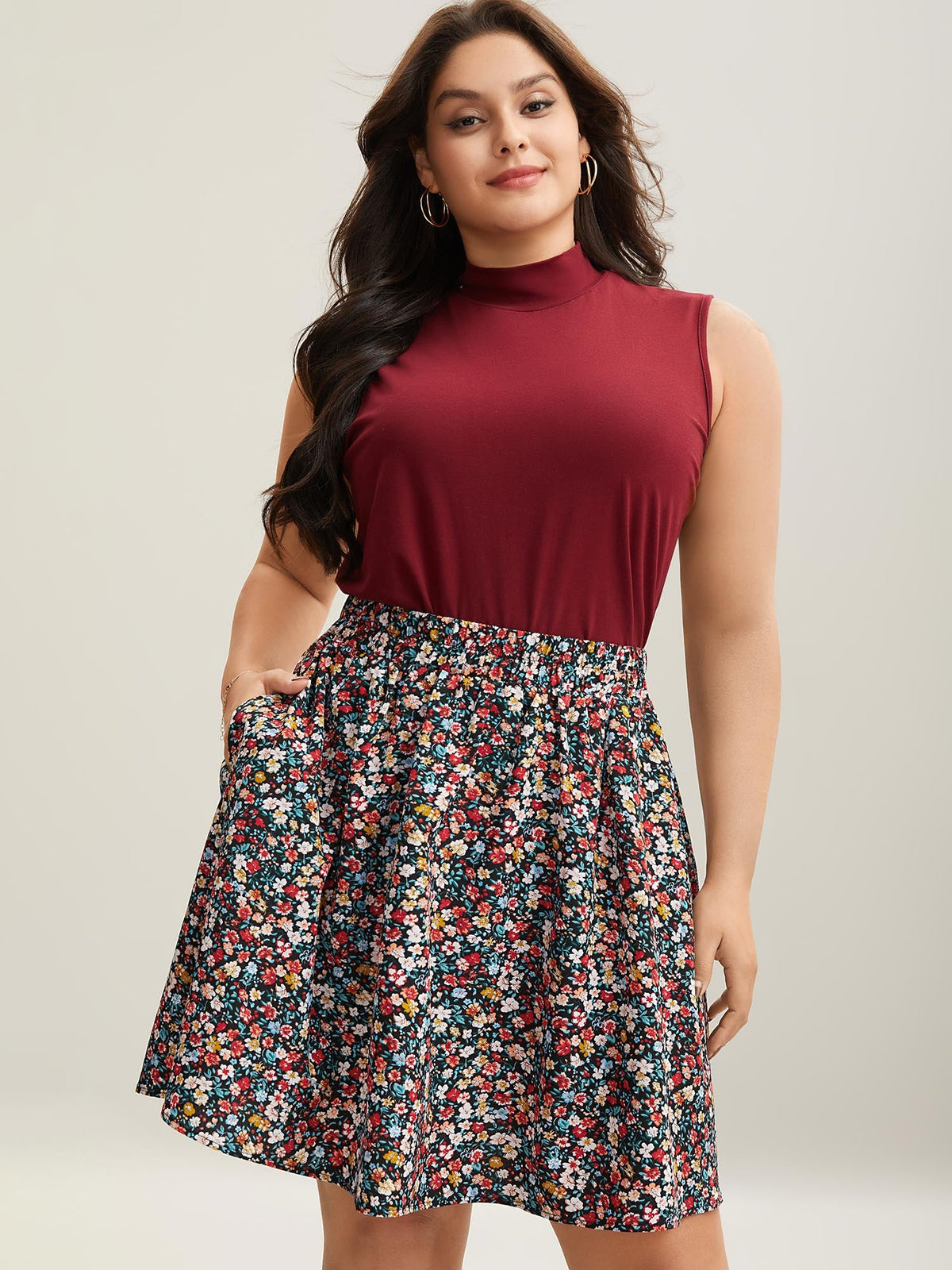 Floral Print Stretchy Smocked Waist Mini Skirt