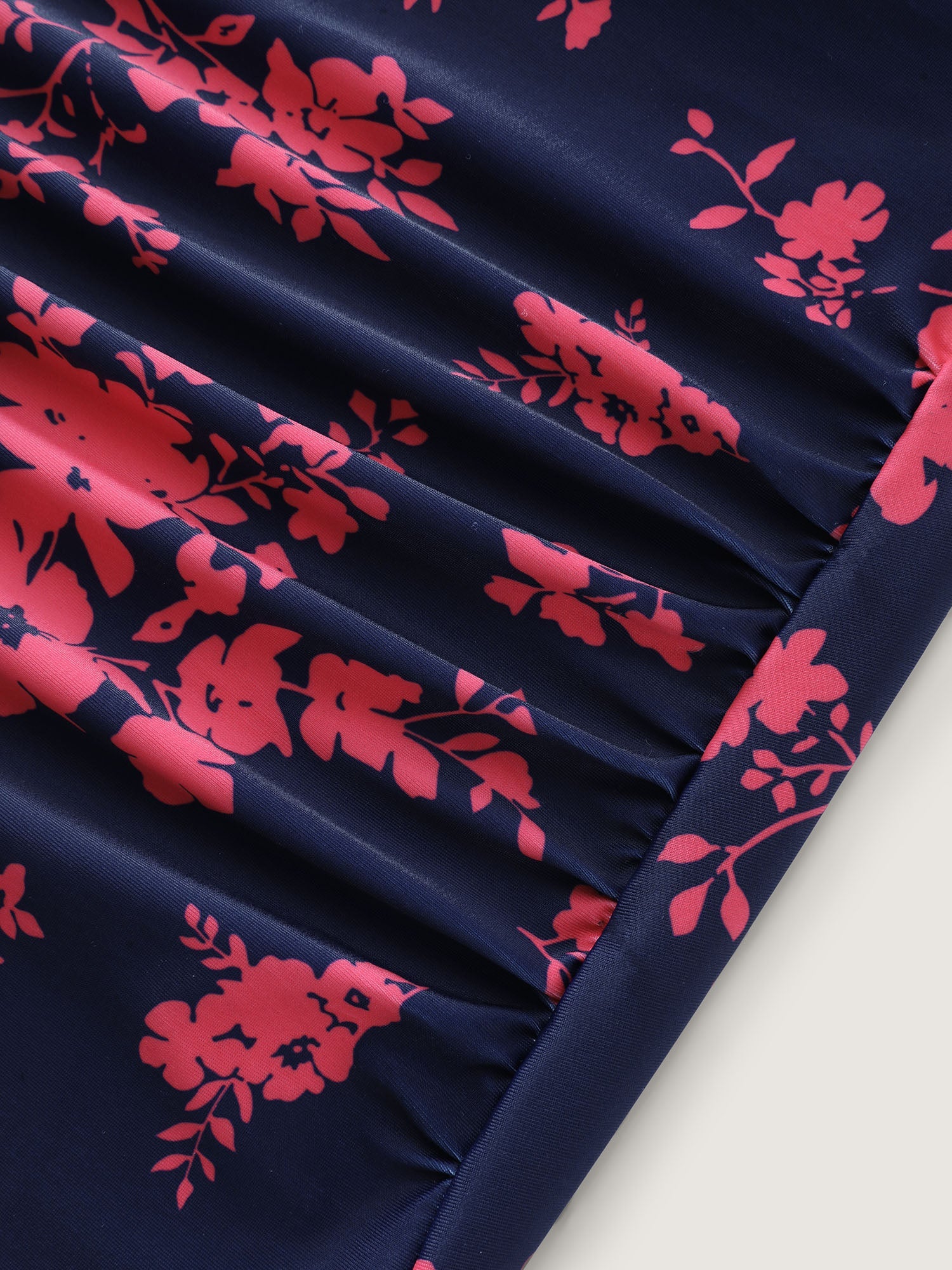 Floral Print Round Neck Shirred Swim Top