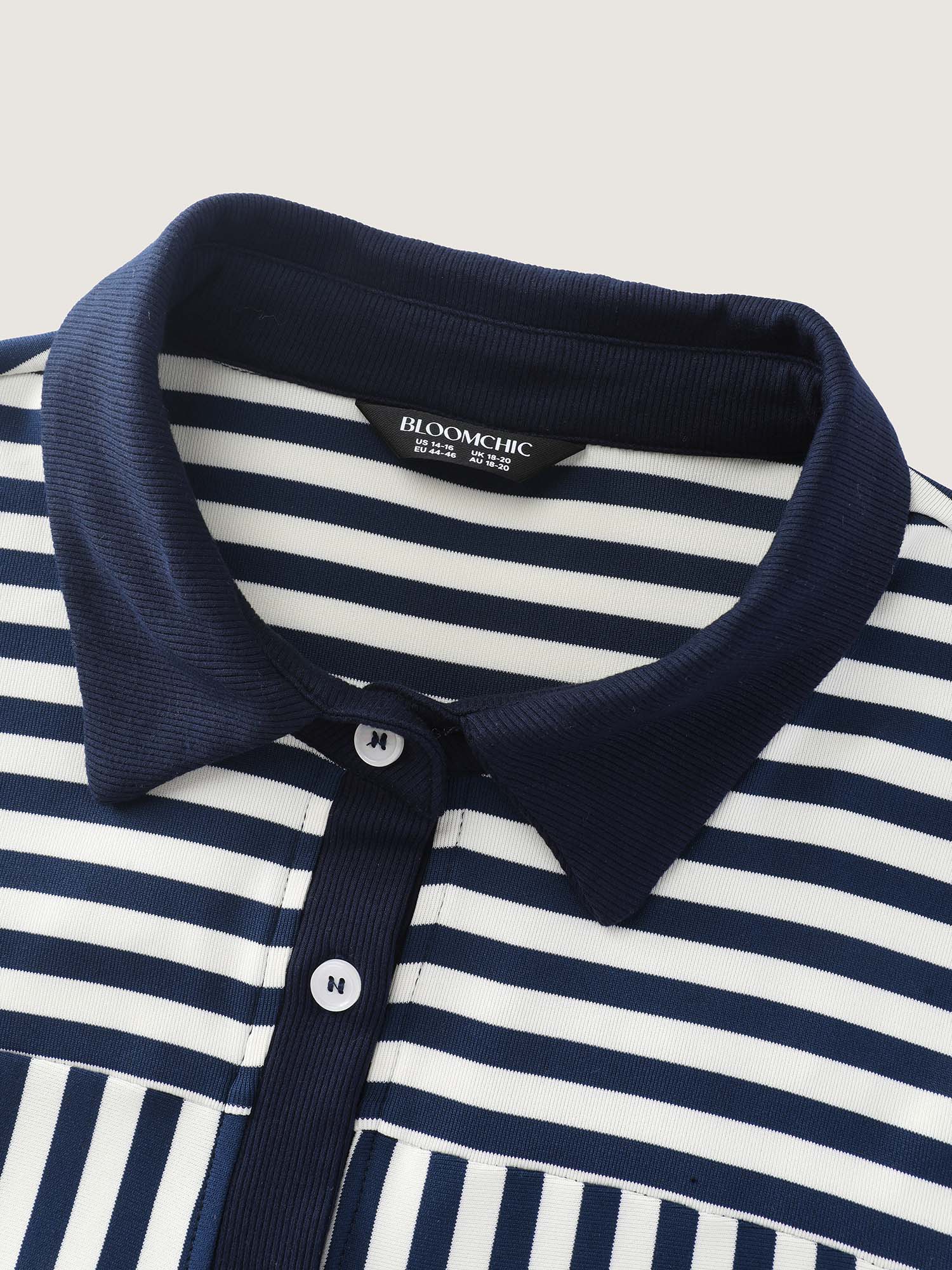 Striped Stretchy Color Contrast Button-Down Top