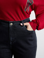 Stretchy Plaid Straight-Leg Jeans