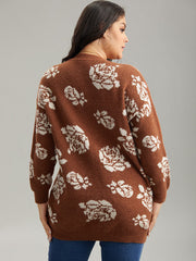 Anti-Pilling Floral Print Drop Shoulder Cardigan