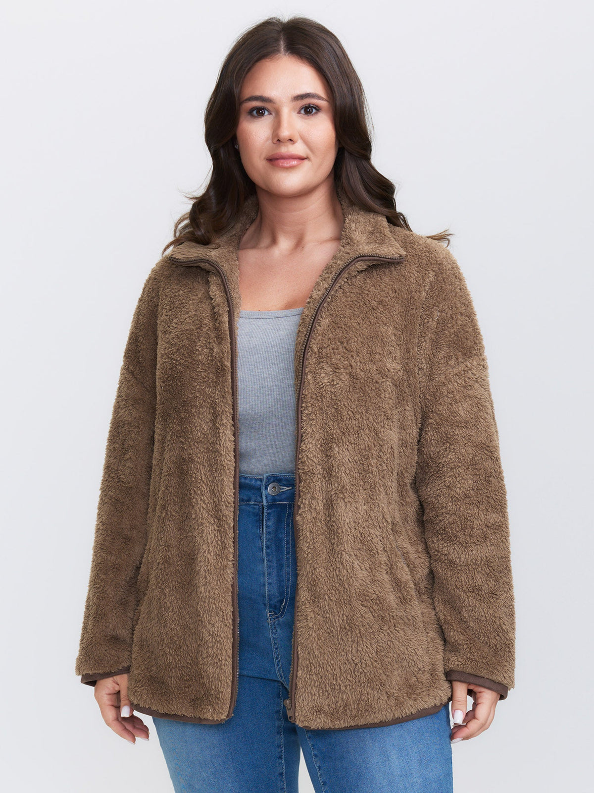 Furry Textured Color Contrast Pockets Jacket