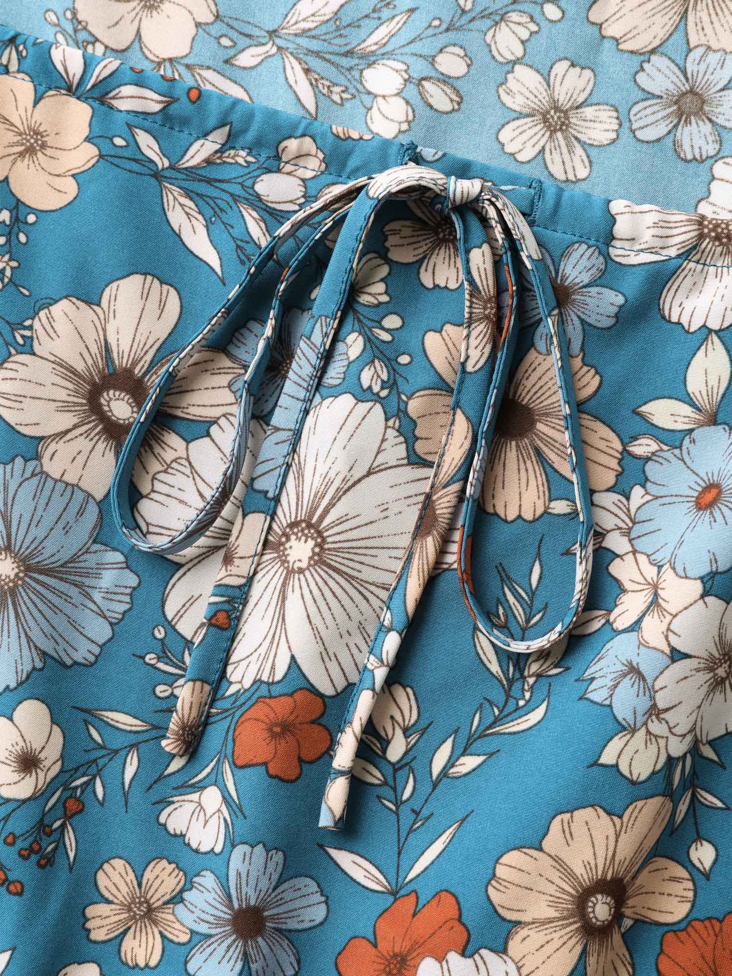 Floral Print Shirred Waist Midi Dress