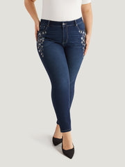 Floral Embroidered High Rise Skinny Jeans