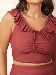Ruffled Drawstring Bodice Swim Top