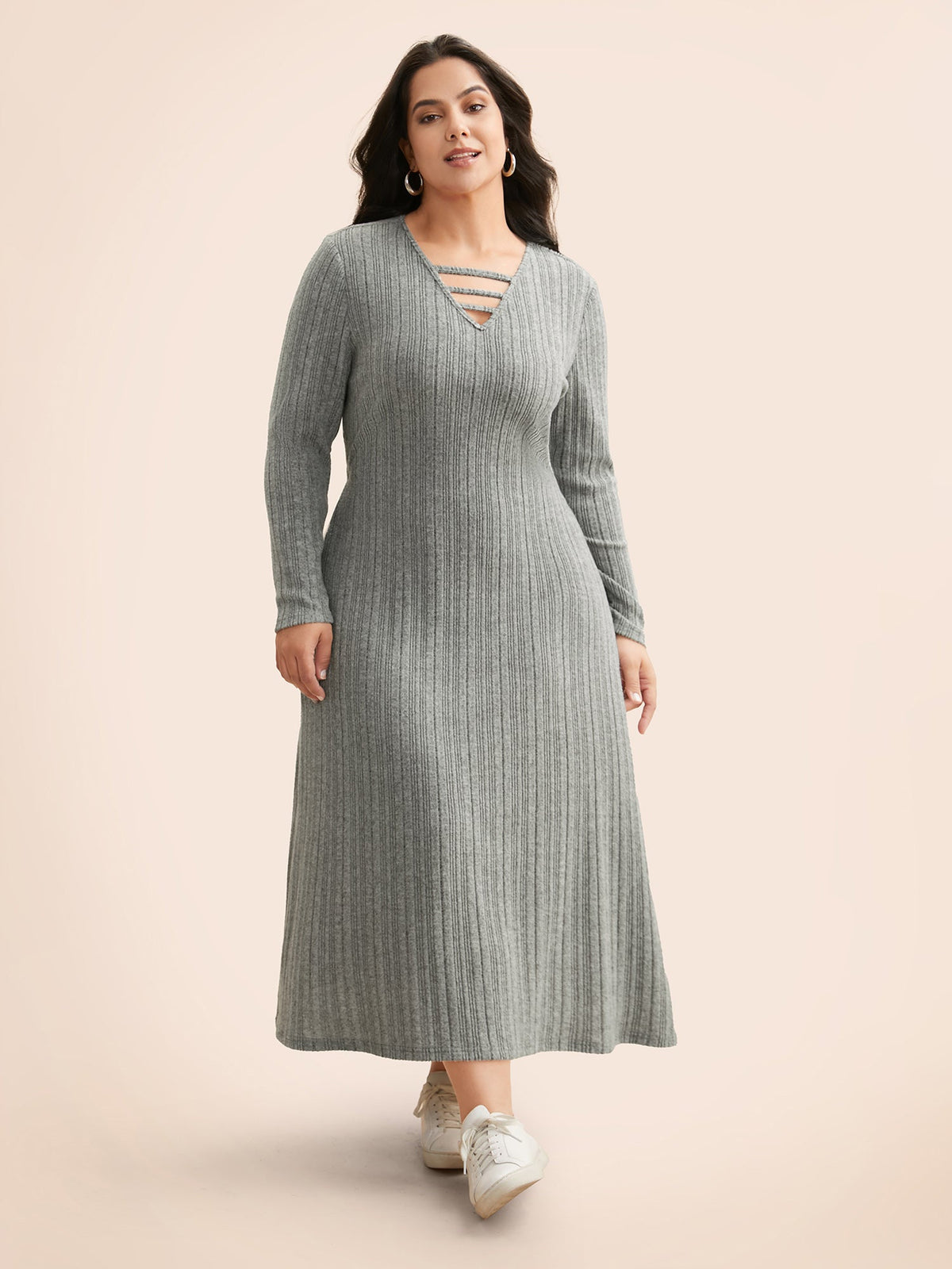 Airy Cozy Neck Cut-Out Midi Dress