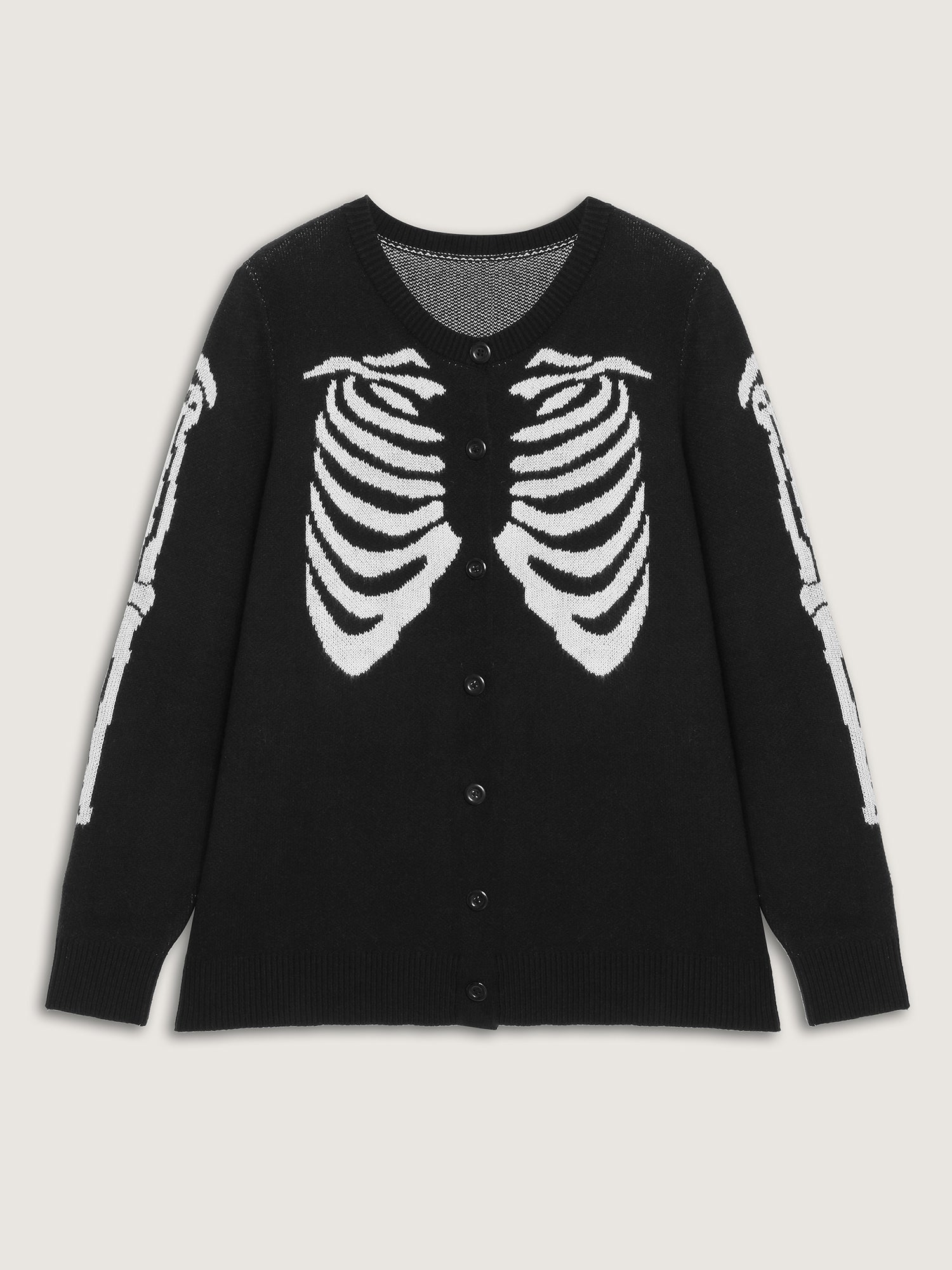 Skeleton Ribcage Print Button Knit Cardigan