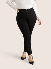 Black Wash Button Through Skinny Jeans