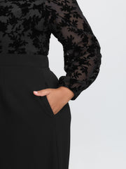 Floral Mesh Sleeve Surplice Flared Jumpsuit