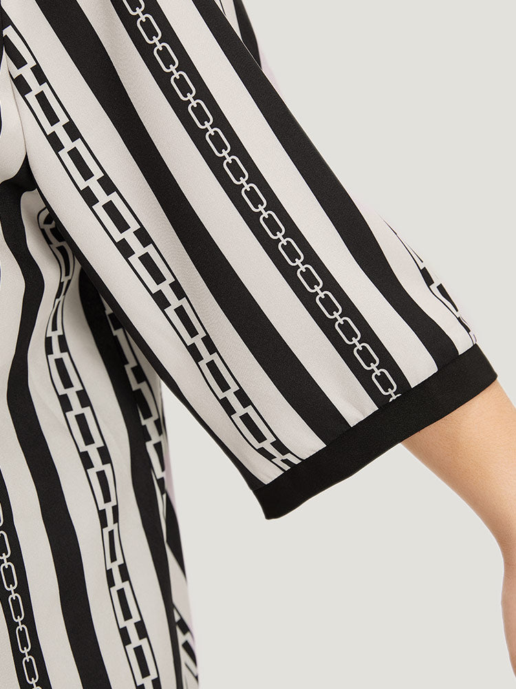 Striped Patchwork Contrast Open Front Kimono