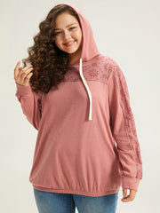 Solid Hooded Drawstring Broderie Anglaise Sweatshirt
