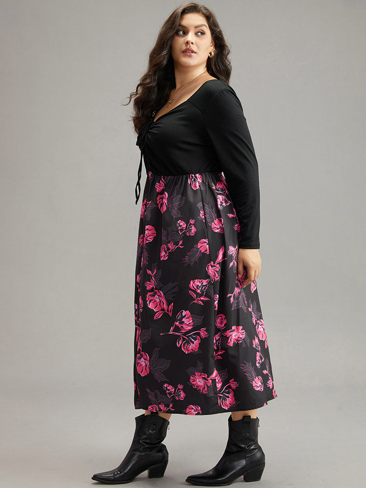 Floral Patchwork Gathered Drawstring Dress