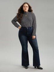 Flare Leg Very Stretchy Pleated Patchwork Jeans
