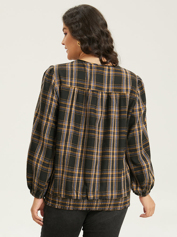 Plaid Button Through Elastic Hem Shacket