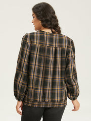 Plaid Button Through Elastic Hem Shacket