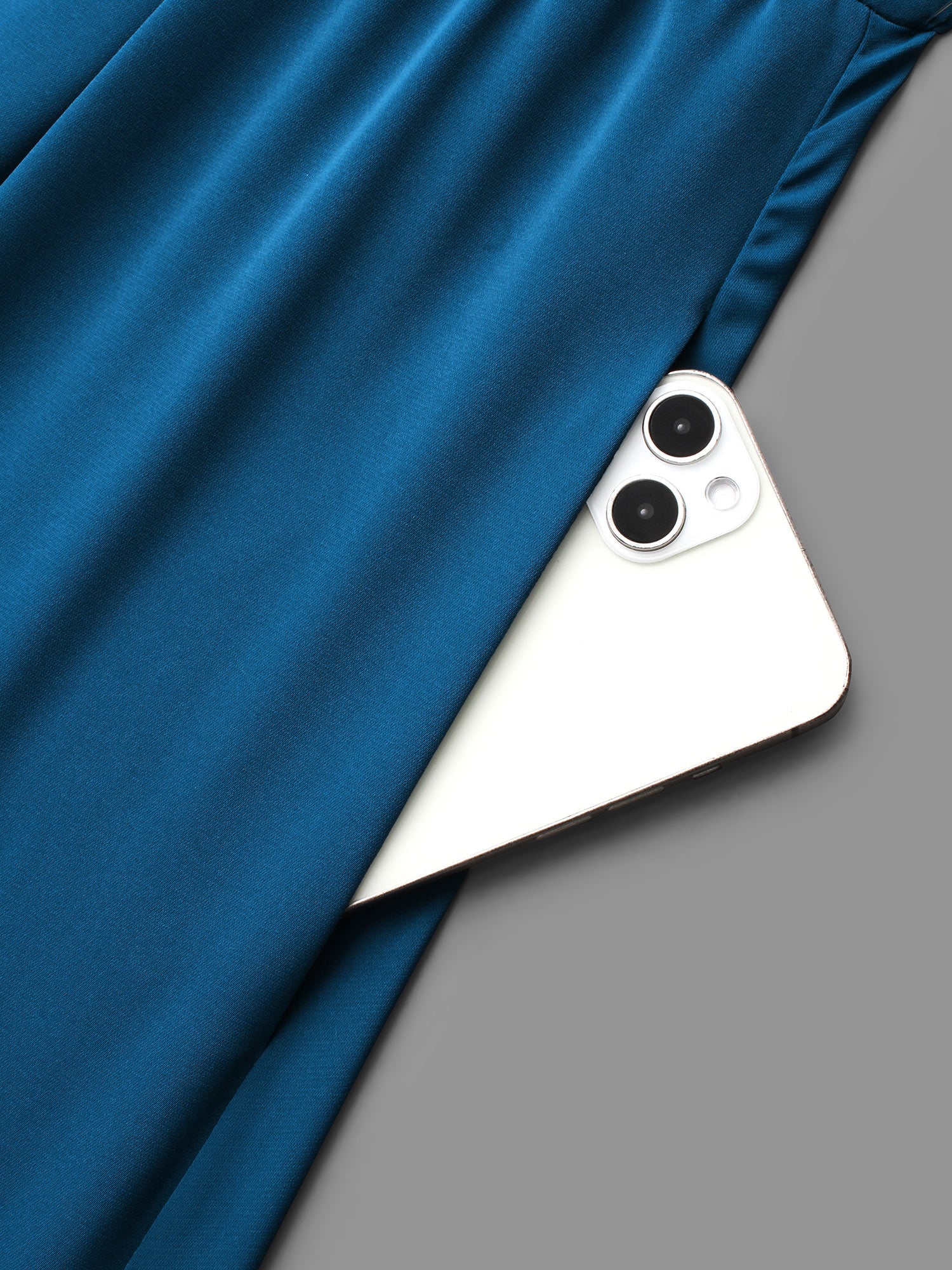 Ruffle Cuff Elastic Waist Split Hem Dress