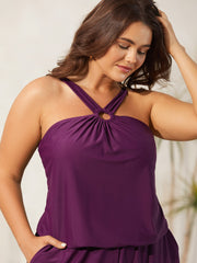 Halter Neck Pockets Cinched One-Piece Swimsuit