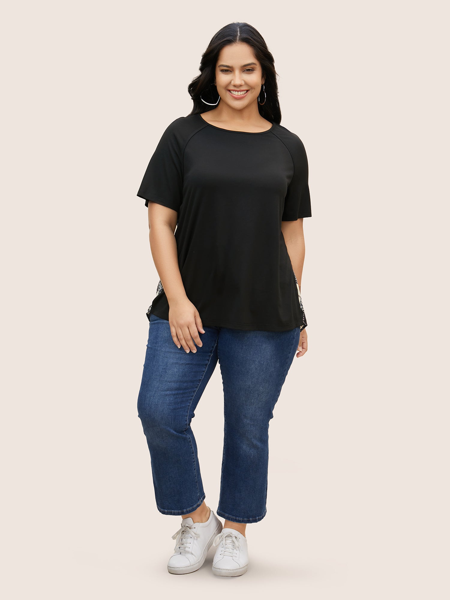 Solid Round Neck Raglan sleeve T-shirt