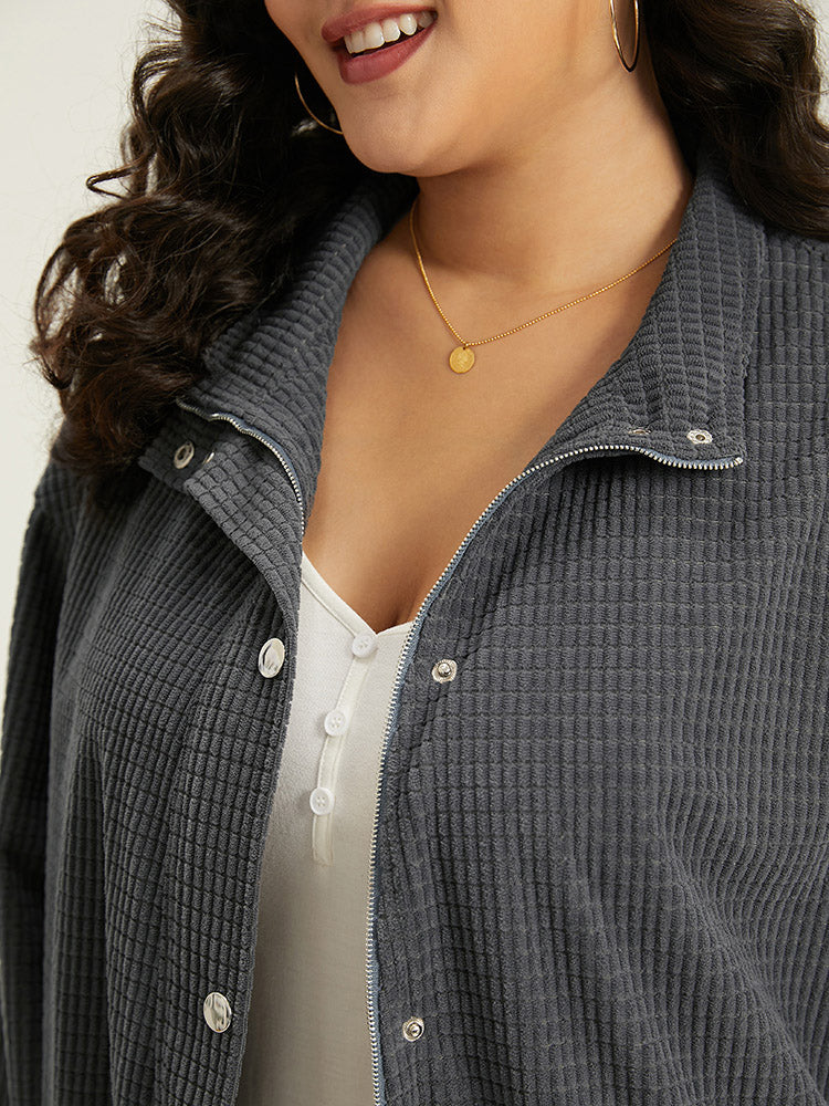 Solid Texture Button Through Pocket Shacket