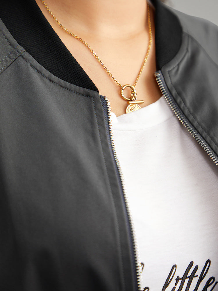 Plain Pocket Patchwork Zipper Bomber Jacket