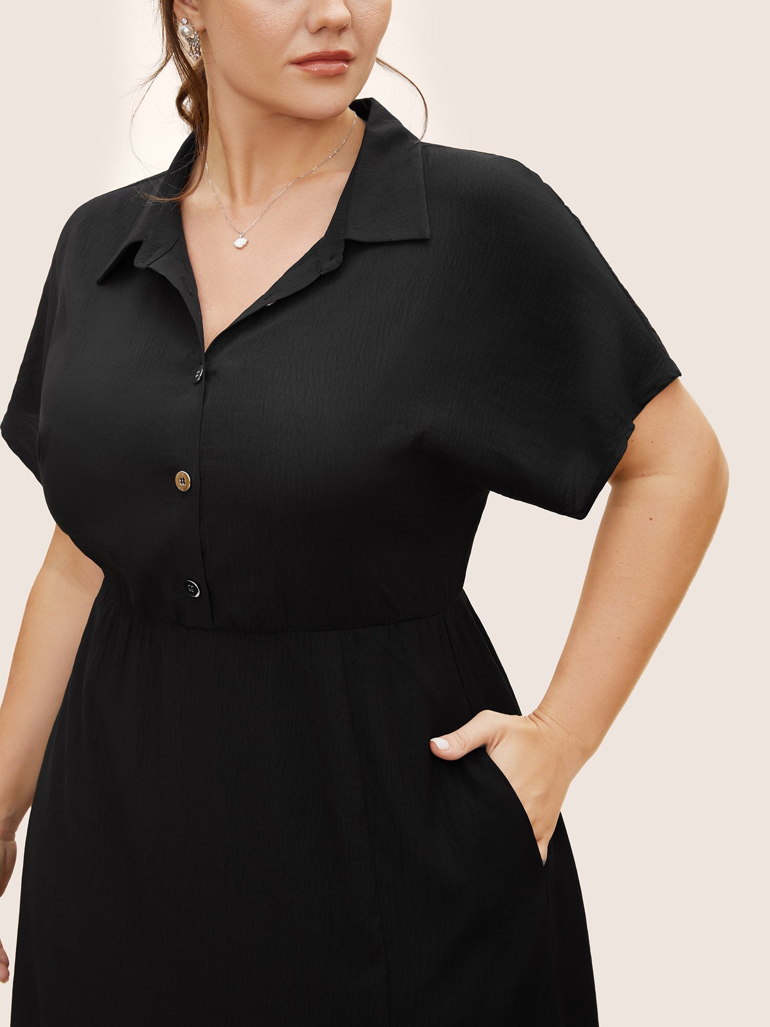 Shirt Collar Button Detail Split Front Dress