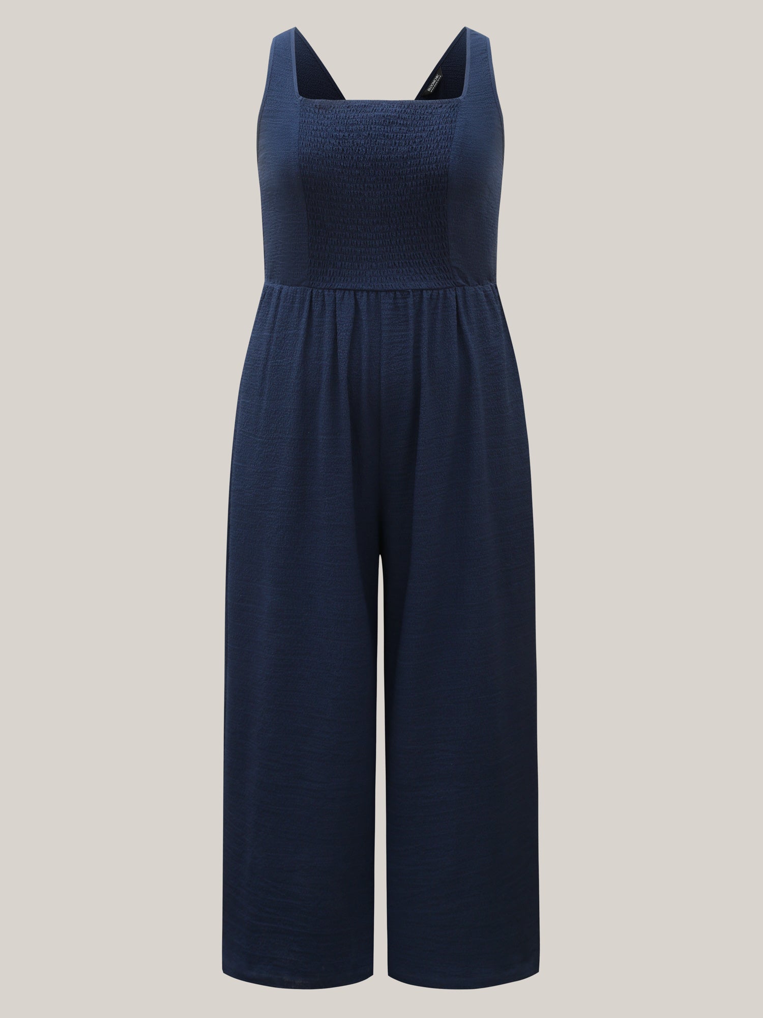 Shirred Pockets Wide-Leg Plain Jumpsuit