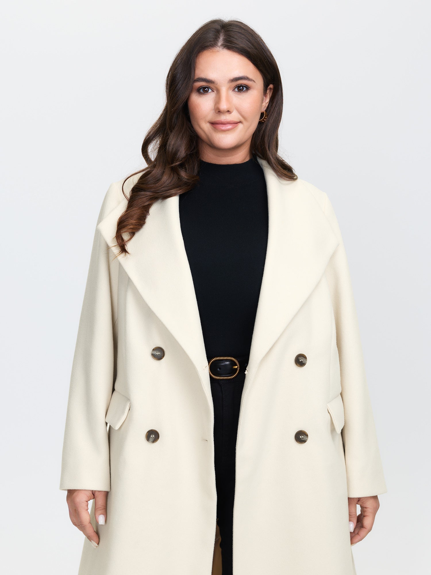 Belted Lapel Collar Double Button Coat
