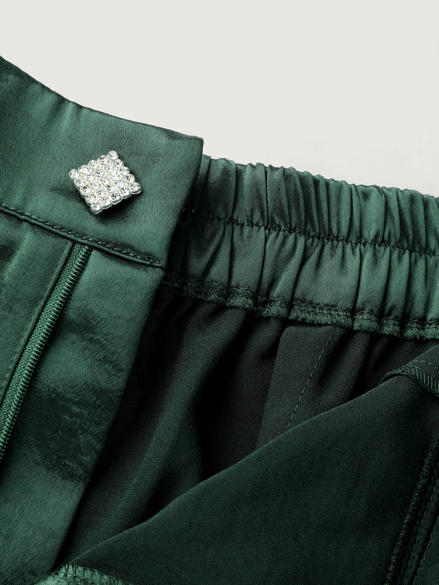 Satin Button Detail Straight-Leg Pants