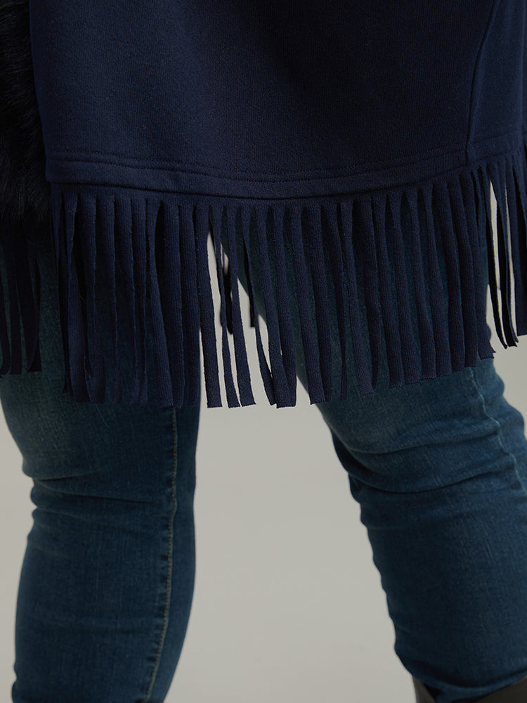 Plain Fringe Hem Fuzzy Trim Kimono