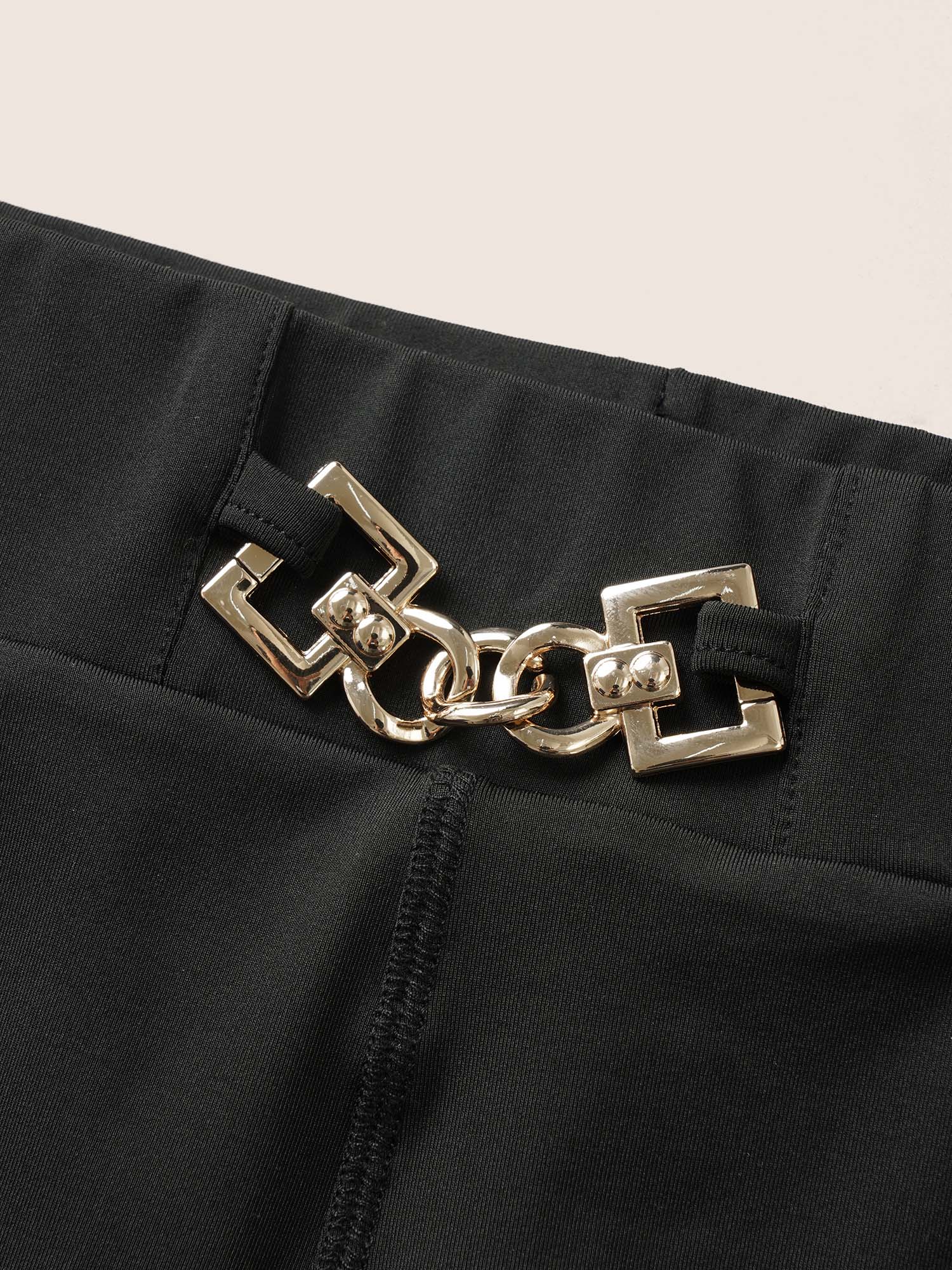 Solid Metal Chain Detail Pocket High Rise Leggings