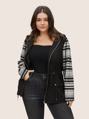 Geometric Drawstring Patchwork Hooded Jacket