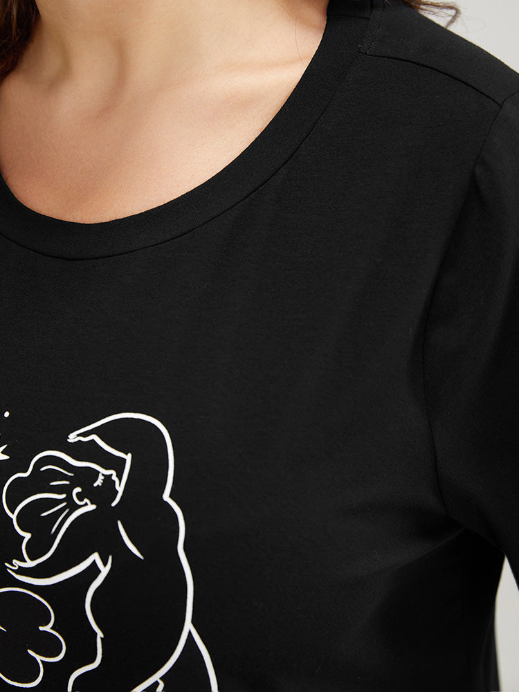 Figure & Letter Print Slightly Stretchy Zodiac T-shirt