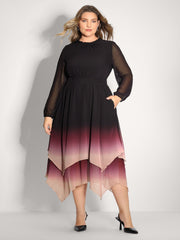 Tie-Dye Sheer Shirred Waist Midi Dress