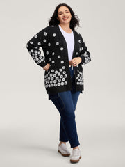 Scattered Floral Pattern Open-Front Cardigan