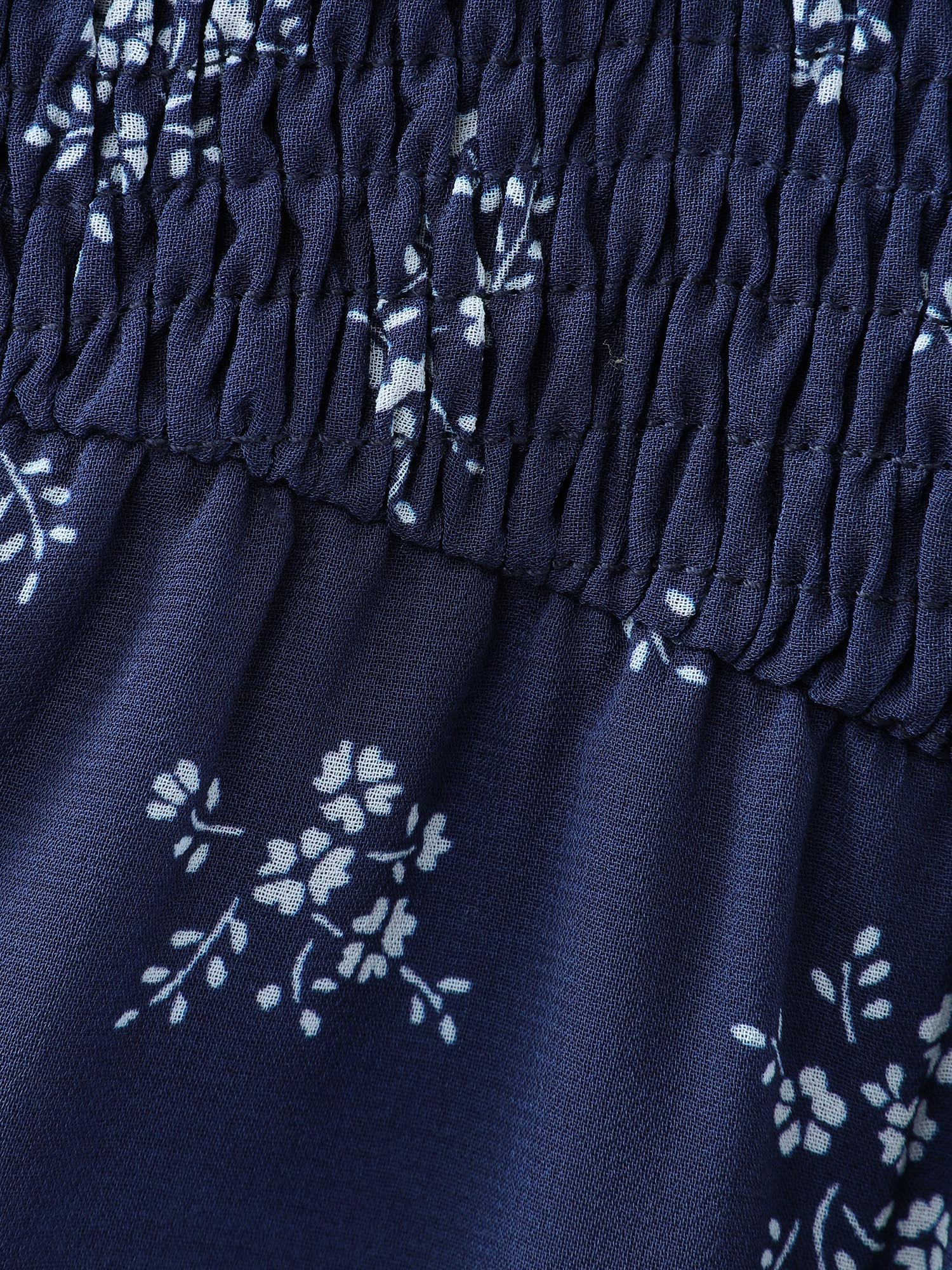 Floral Print Shirred Bodice Sheer Midi Dress