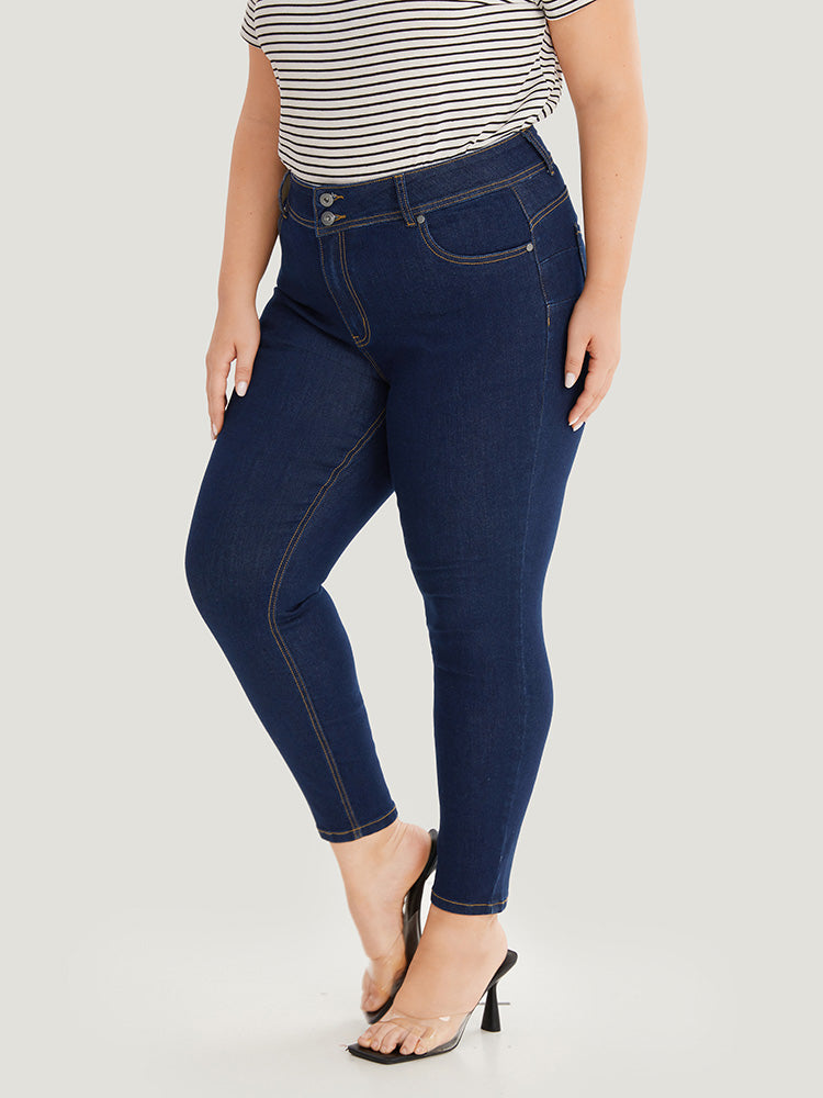 Plain Stitch Patched Pocket Jeans