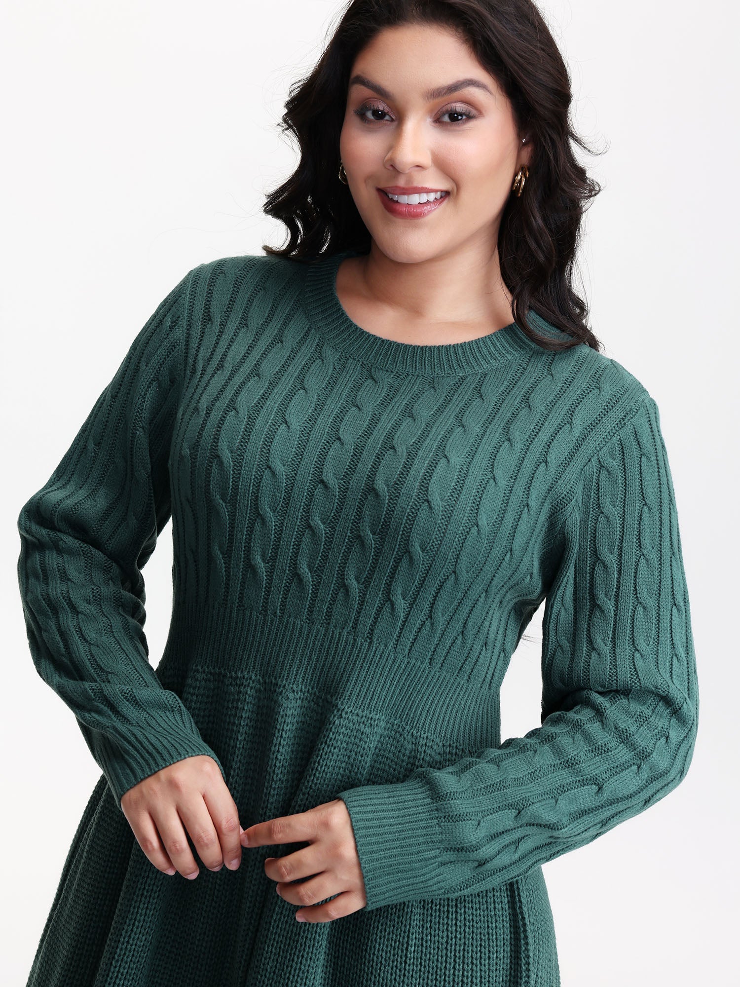 Back Cut Out Bows Cable Knit Sweater Dress