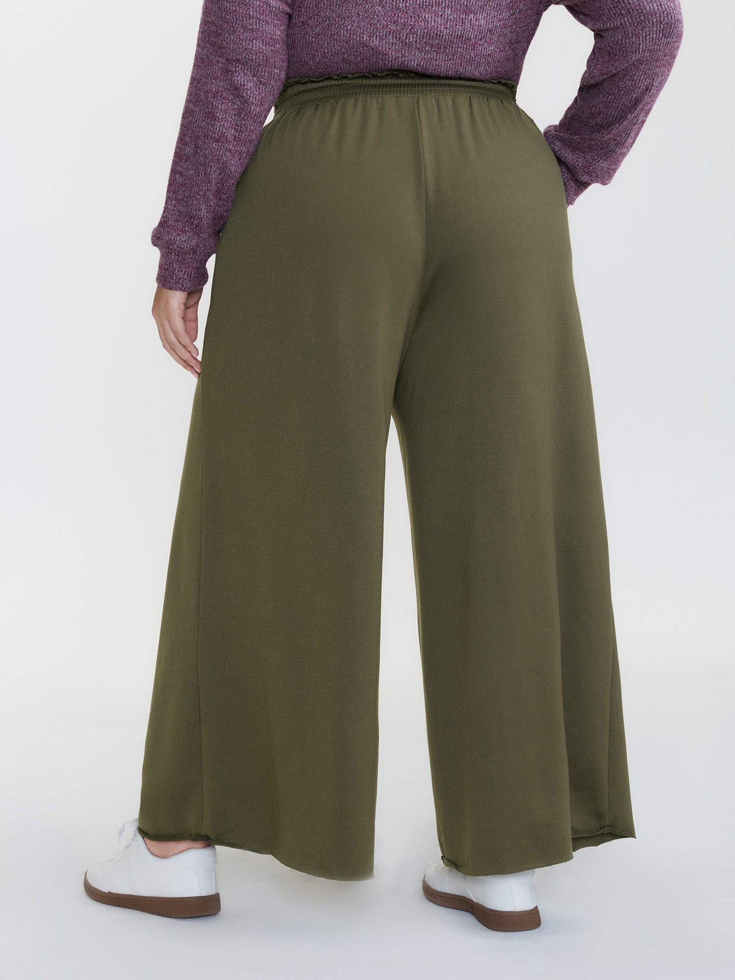 Shirred Waist-Tie Wide-Leg Pants
