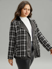 Plaid PU Patchwork Zipper Fly Jacket