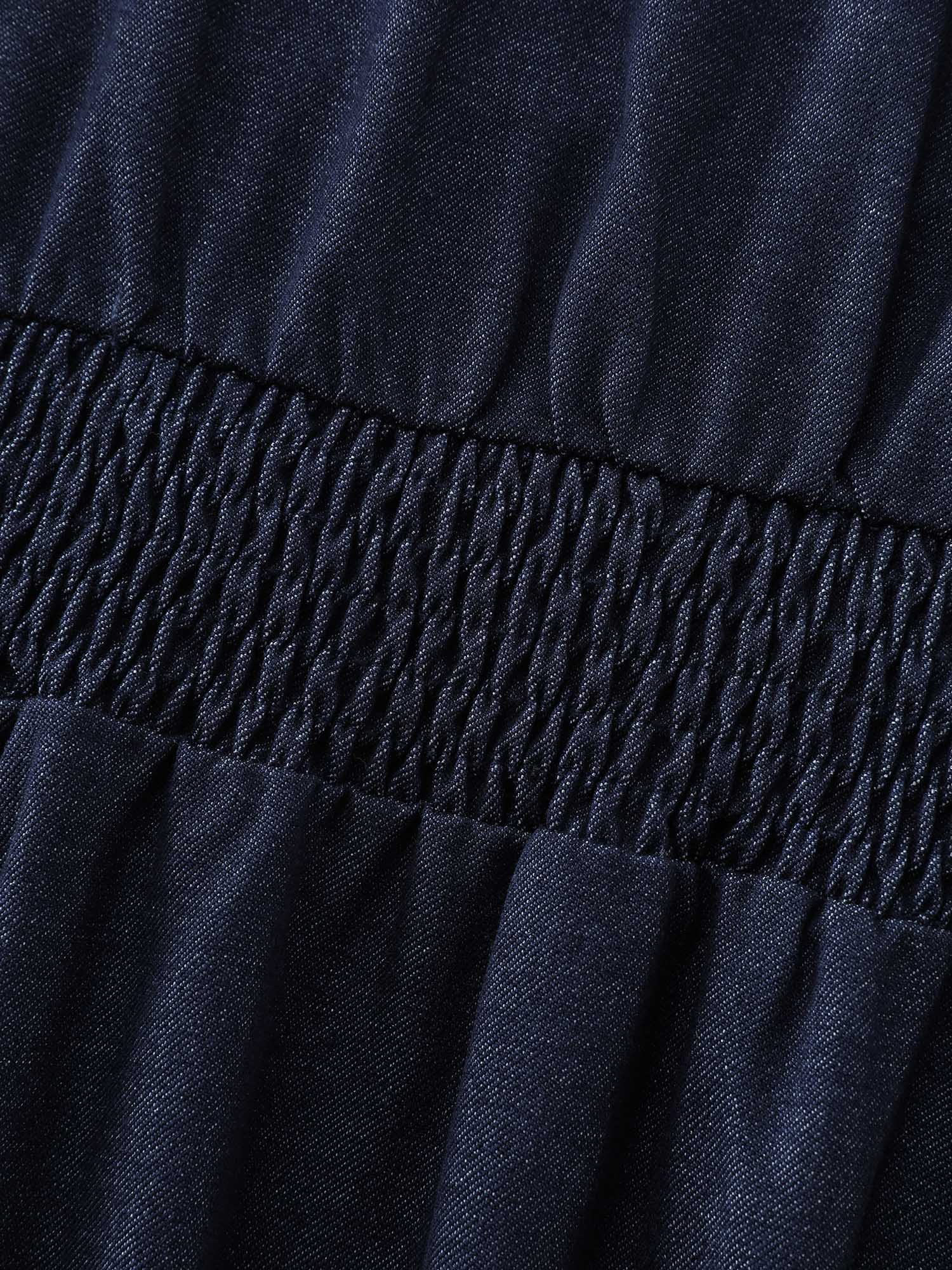 Ruffled Neckline Shirred Waist Pocket Maxi Dress