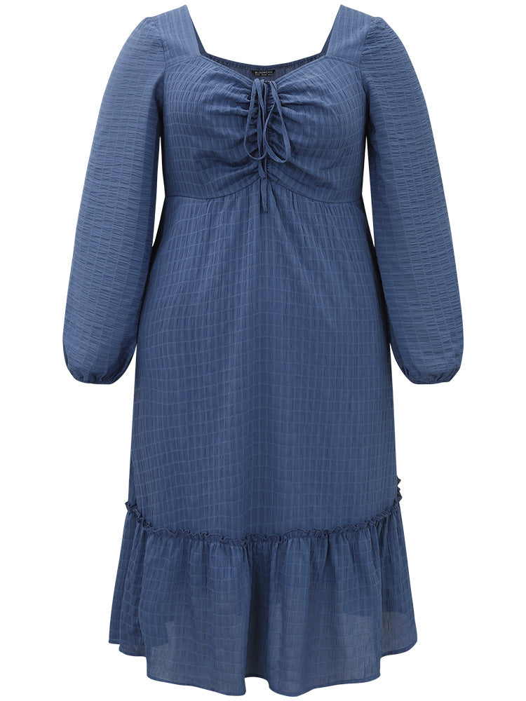 Solid Plisse Ties Frill Trim Ruched Dress