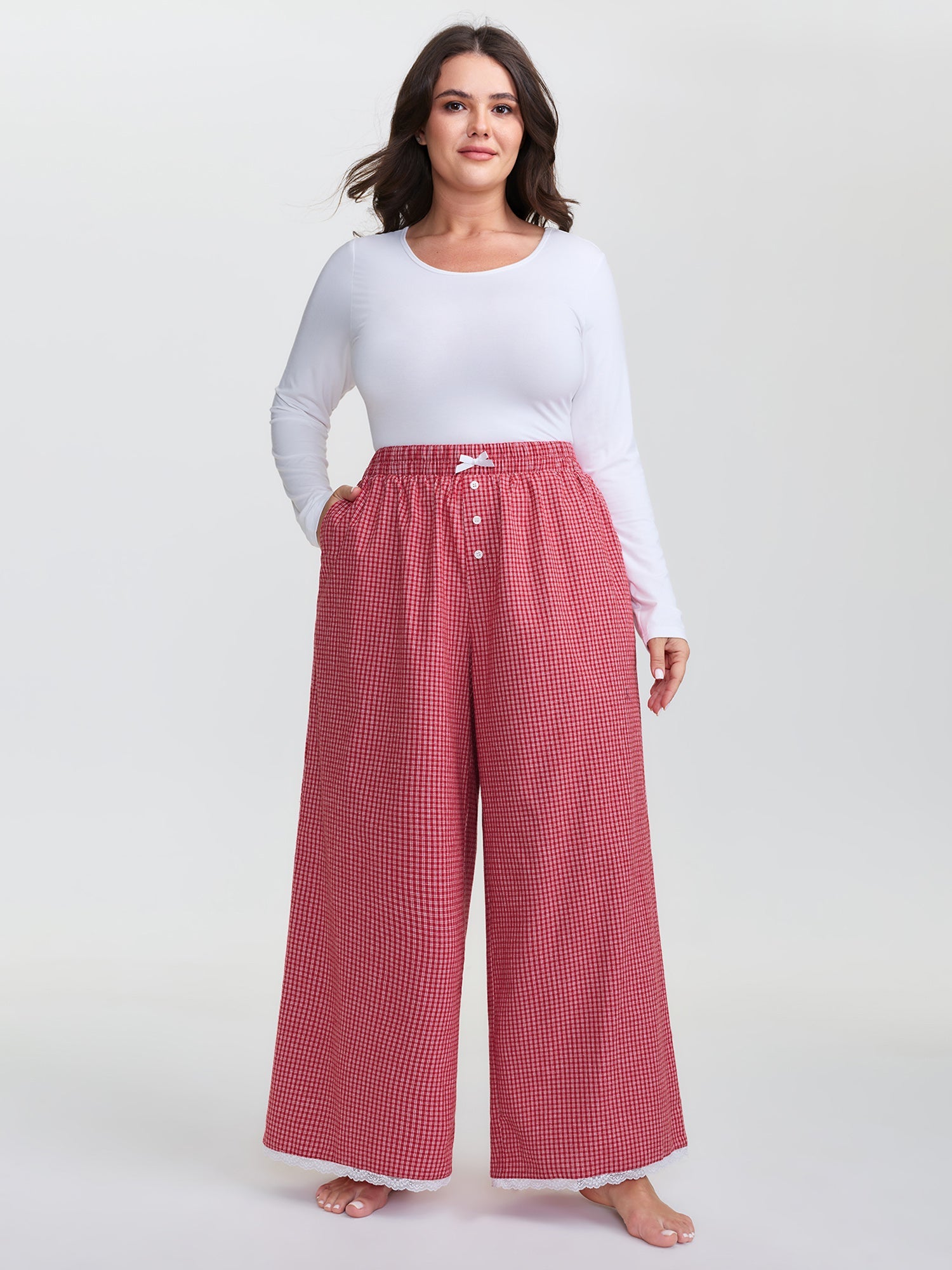 Checkered Lace Buckle Detail Lounge Bottoms