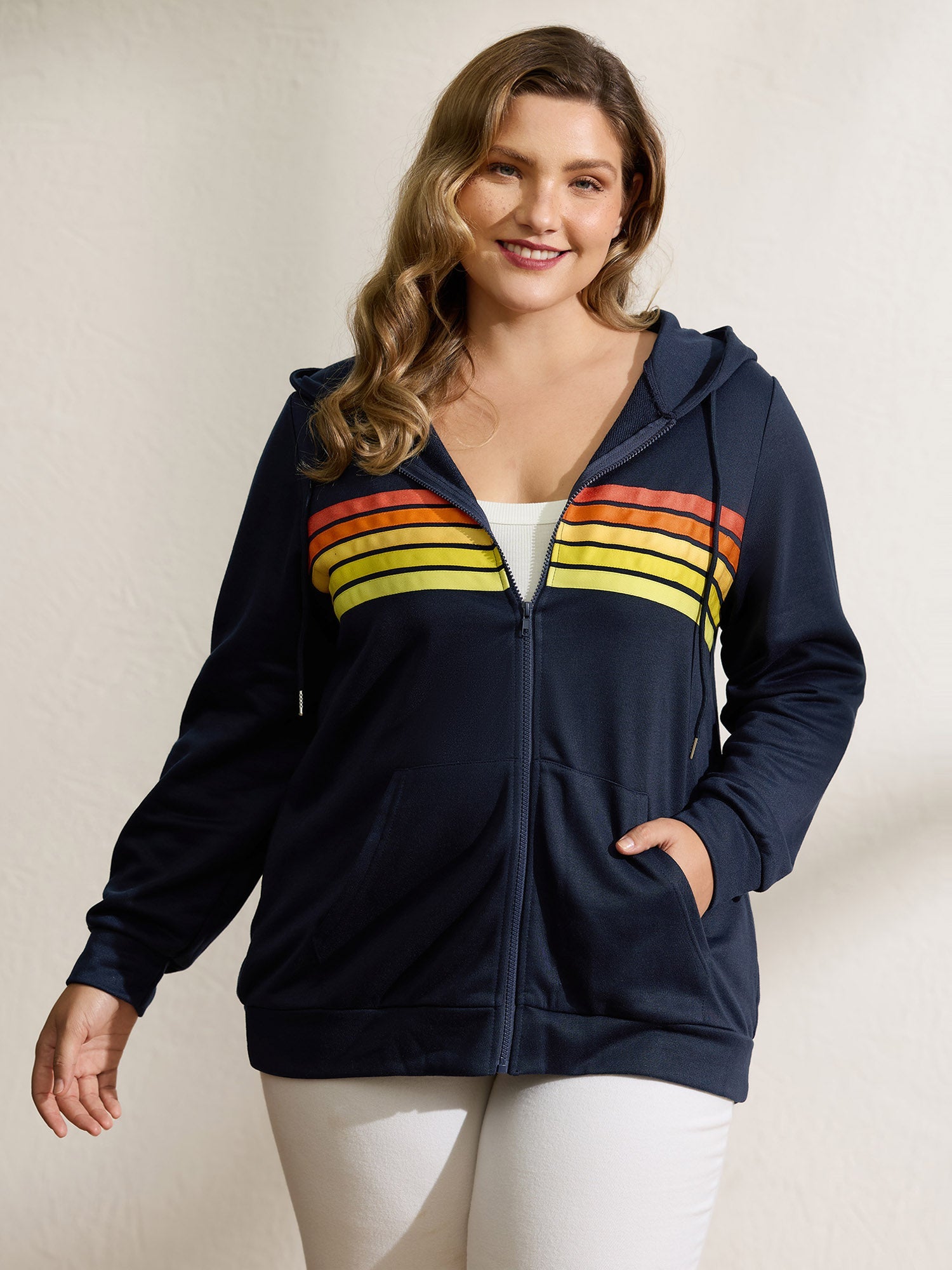 Color Contrast Stripes Zipper Jacket