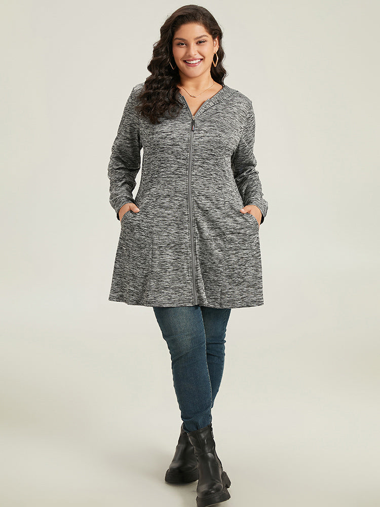 Plain Heather Zipper Pocket Hooded Jacket