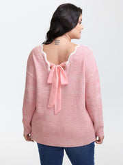 Scalloped Neckline Back-Tie Pullover