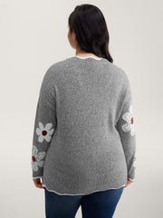 Floral Jacquard Wavy Edge Pullover